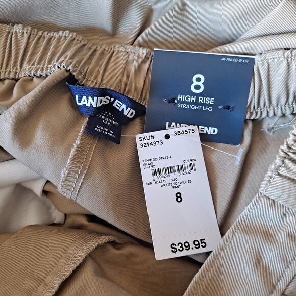 Lands' End Greenish Khaki High Rise Elastic Waist Straigh Leg Pant - 8 X 30 - Picture 7 of 9